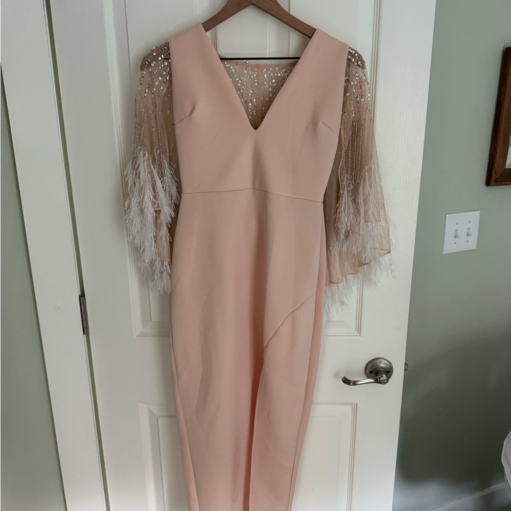 ASOS Blush Dress with Sheer Embellished Sleeves